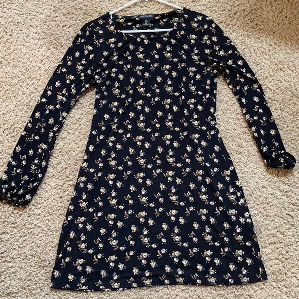 Flower print black dress